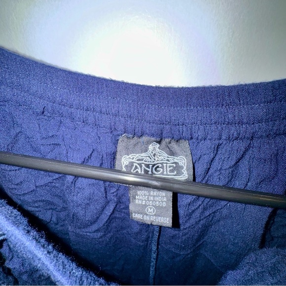 Angie Navy Textured Fabric Palazzo Pants - Picture 5 of 8